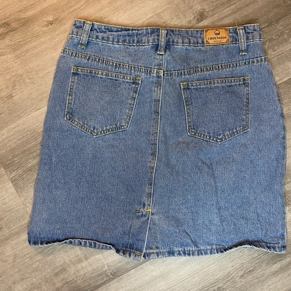 ChouYatou Basic Five-Pocket Rugged Wear Denim Pencil Skirt with Slit - Picture 6 of 7